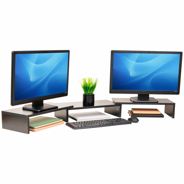 Front. Mind Reader - Dual Monitor Stand, Adjustable MDF Desktop Riser for Laptop, Monitor, TV, Expands to 51.25" Wide - Black.