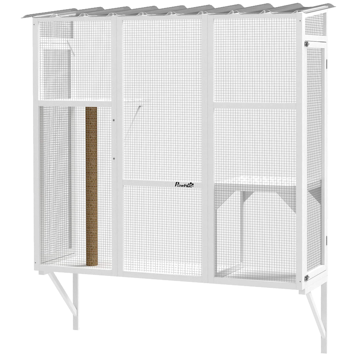 Pawhut - Outdoor, Window Catio for 2-3 Large Indoor Cats w/ 2 Jumping Platforms, Scratching Post - White