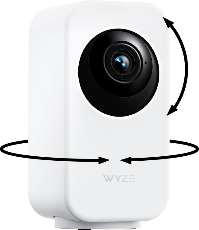 Front. Wyze - Indoor Cam Pan 2K Indoor Pan/Tilt Wired Security Camera with Motion Tracking, Color Night Vision and 2-Way Audio - White.