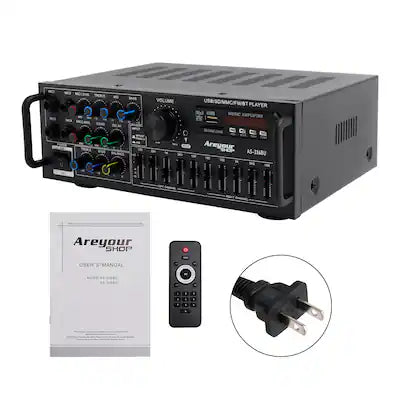 Topteng - 2000W Peak Bluetooth 5.0 HiFi Stereo Amplifier – Karaoke, FM, USB/SD, 4 Mics inputs, EQ, Fit for Home/Party/Car