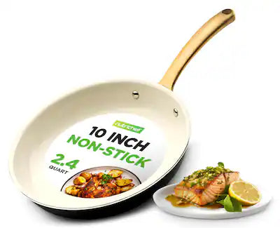 NutriChef - 10-Inch Professional Ceramic Frying Pan, Non-Stick with Golden Titanium Handle, Easy to Clean (NCHG10)