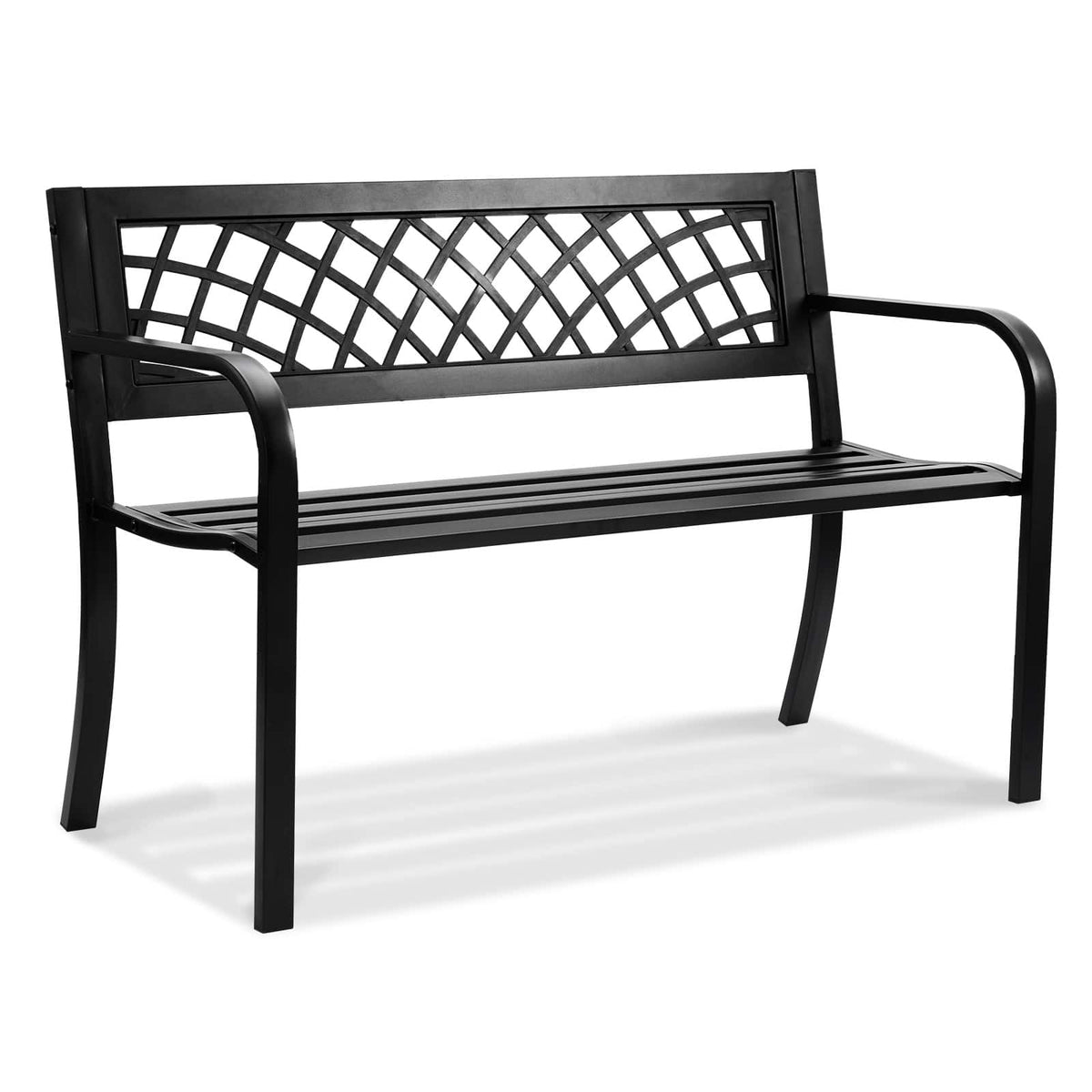 VEVOR - Outdoor Bench,46 inches Metal Garden Bench for Outdoors, 480 lbs Load Capacity Bench, with Backrest and Armrests - Black