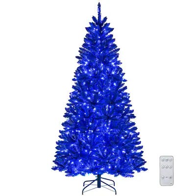 Costway - 7 FT Artificial Christmas Tree with 900 Branch Tips 340 LED Lights 3 Lighting Modes