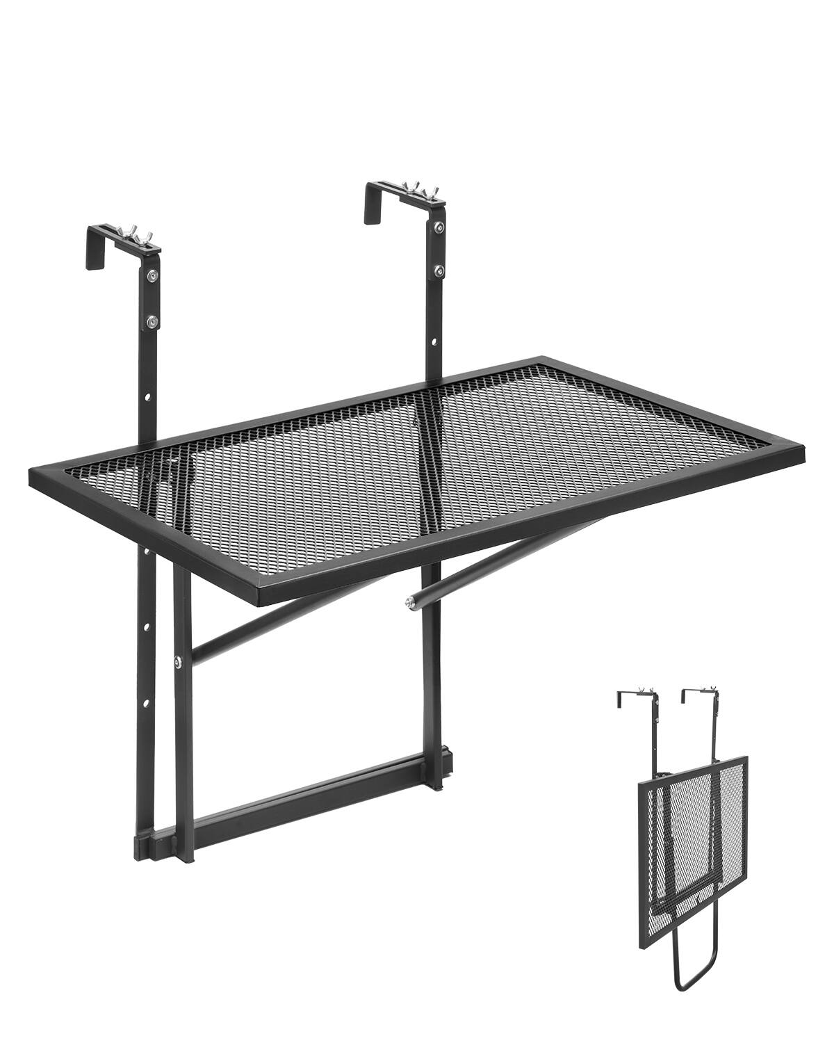 VEVOR - Balcony Hanging Table, 19 x 24 in Metal Folding Balcony Railing Table, Outdoor Balcony Bar Table for Railings - Black