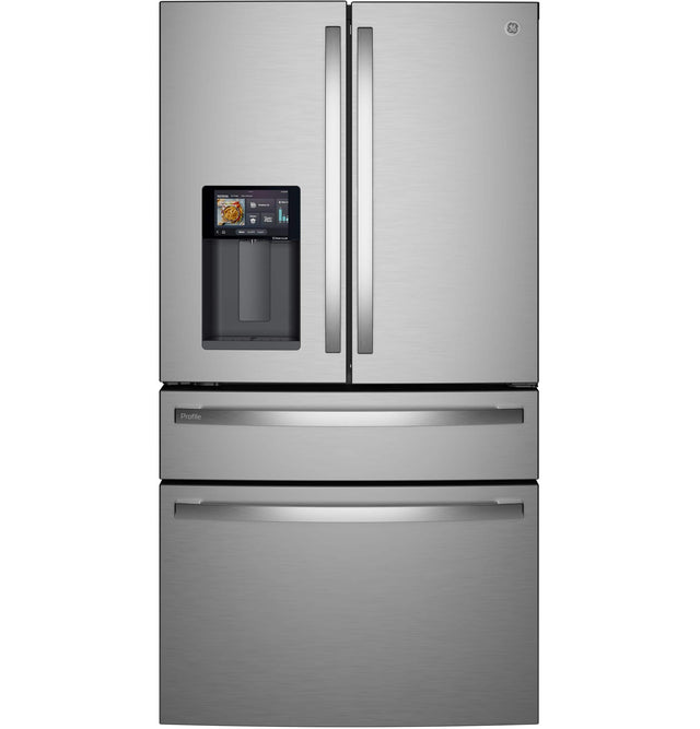Front. GE Profile - 36 in. Wide 22.43 Cu. Ft. Smart Counter-Depth 4-Door French Door Refrigerator with Energy Star and Kitchen Assistant - Stainless Steel.