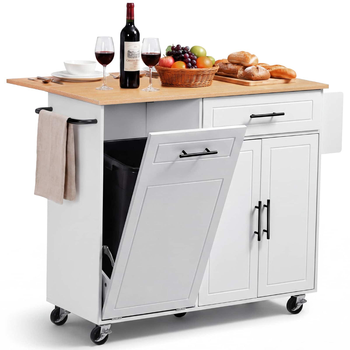 VEVOR - Kitchen Island Cart with Storage, 46.06 in Wide Mobile Rolling Storage Island on Swivel Wheels, with Drawer - White
