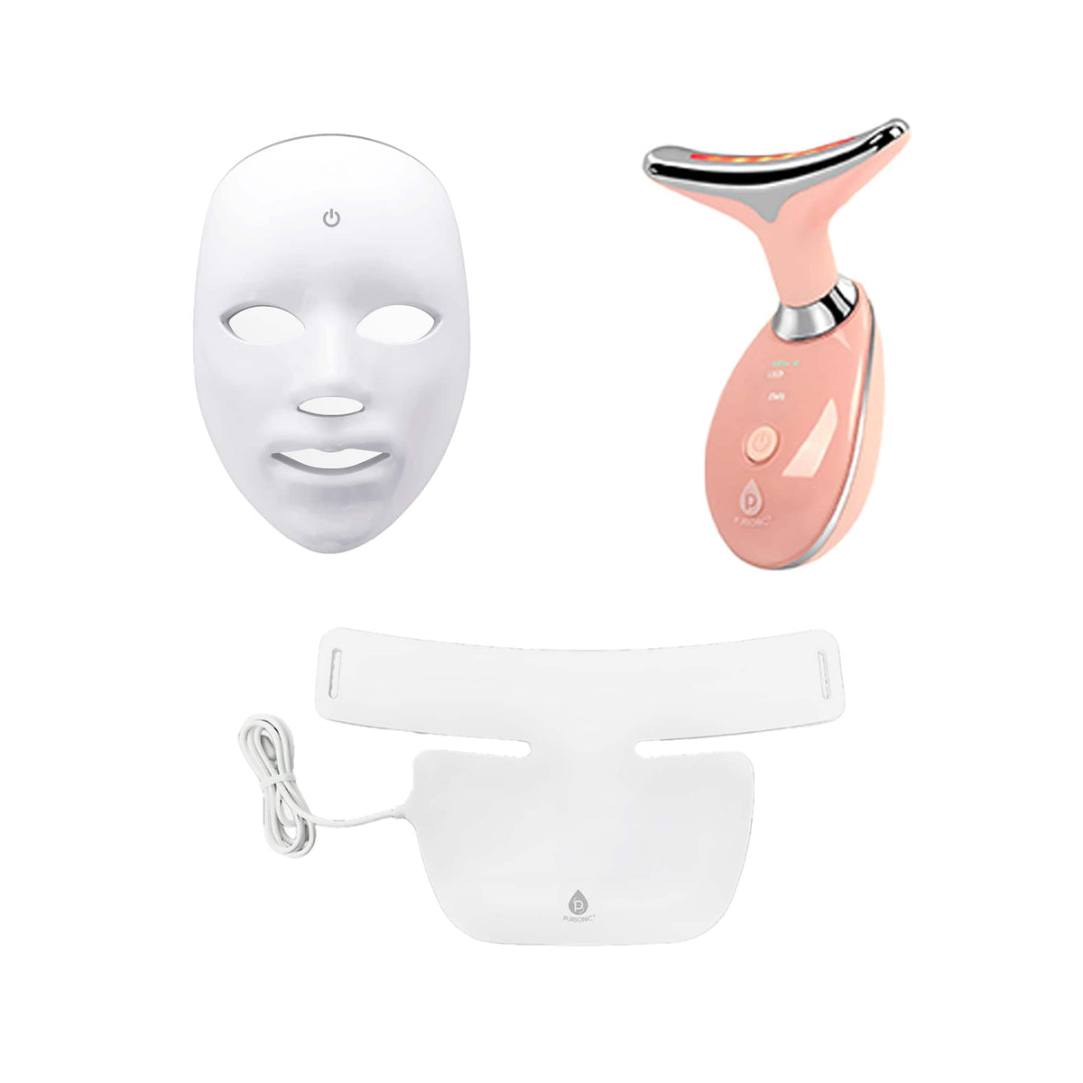 Pursonic - Complete LED Skincare Therapy Bundle: Neckplate, 7-in-1 Light Therapy Wand & 7-in-1 Face Mask
