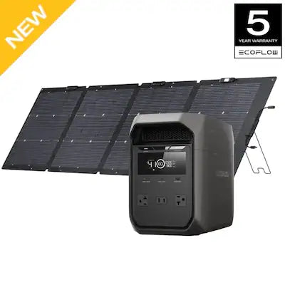EcoFlow - Delta 3 Classic Portable Power Station with 220W Solar Panel,1800W AC Output (3600W Surge) Solar Generator for Home Back