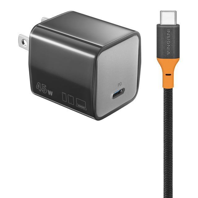 Front. Insignia™ - 45W Compact Wall Charging Kit with 240W Cable for USB-C Smartphones, Tablets and More - Dark Gray.