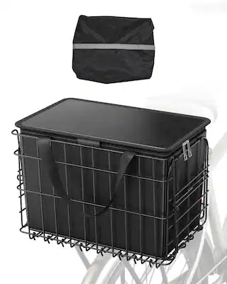 VEVOR - Rear Bike Basket, Folding Wire Bicycle Basket with Cargo Net, Removable Liner Bag & Waterproof Cover