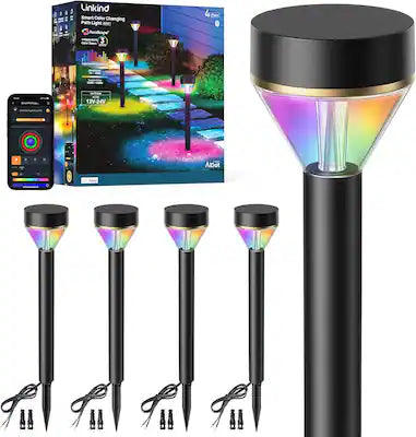 Linkind - Smart Pathway Lights Outdoor, APP & Voice Control, Multi-Zone Color Changing, Low-Voltage AC/DC 12-24V, 4 Pack