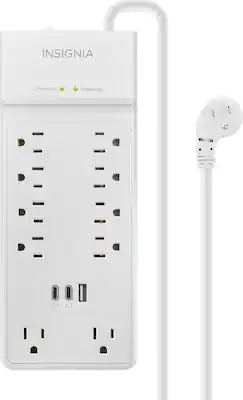 Insignia™ - 10-Outlet / 2-USB-C / 1-USB 2,400 Joules Surge Protector Strip with 6 ft. Power Cord