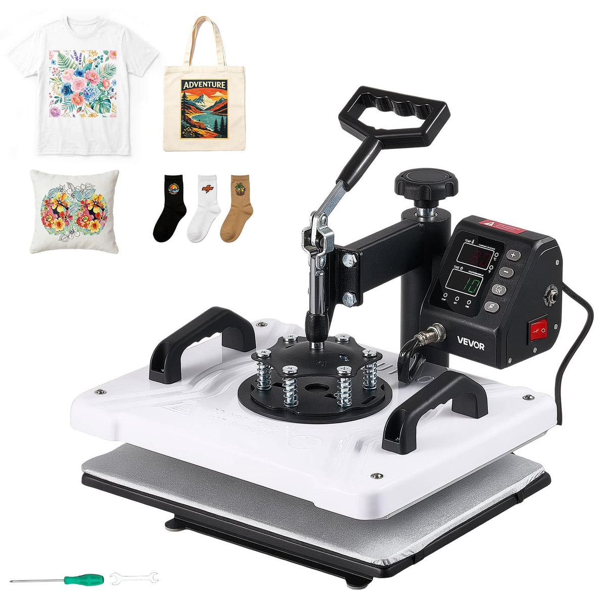 VEVOR - Heat Press Machine 12 x 15 in Sublimation Press Machine Swing Away, Heat Up Fast and Even, Digital Precise Time - Black;White