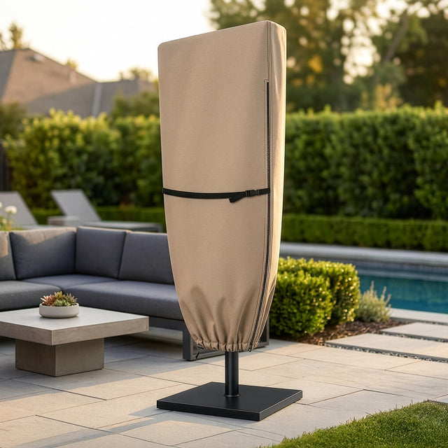Front. Pure Garden - Extra Large Umbrella Cover 600D Waterproof 50+ UV Protection Umbrella Cover Fits 15ft Double Sided Garden Patio Parasol - Tan.