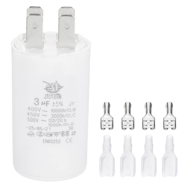 JYUB  
3 µF ±5% JY  
400V ~ 10000h/Cl.B  
450V ~ 3000h/Cl.C  
500V ~ 120/20% 1000h/Cl.D  
-25/85/21  
SO  
PC  
EN60252  
CE