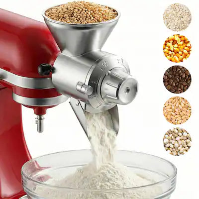 Gvode - Grain Mill Attachment, Compatible with KitchenAid®, All metal, 9 Grind Levels, Grains/ Cereals