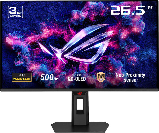 3 Year Warranty, 26.5" QHD, 4th-gen, 2560x1440, 500Hz, QD-OLED, OLED CARE PRO, Neo Proximity sensor.