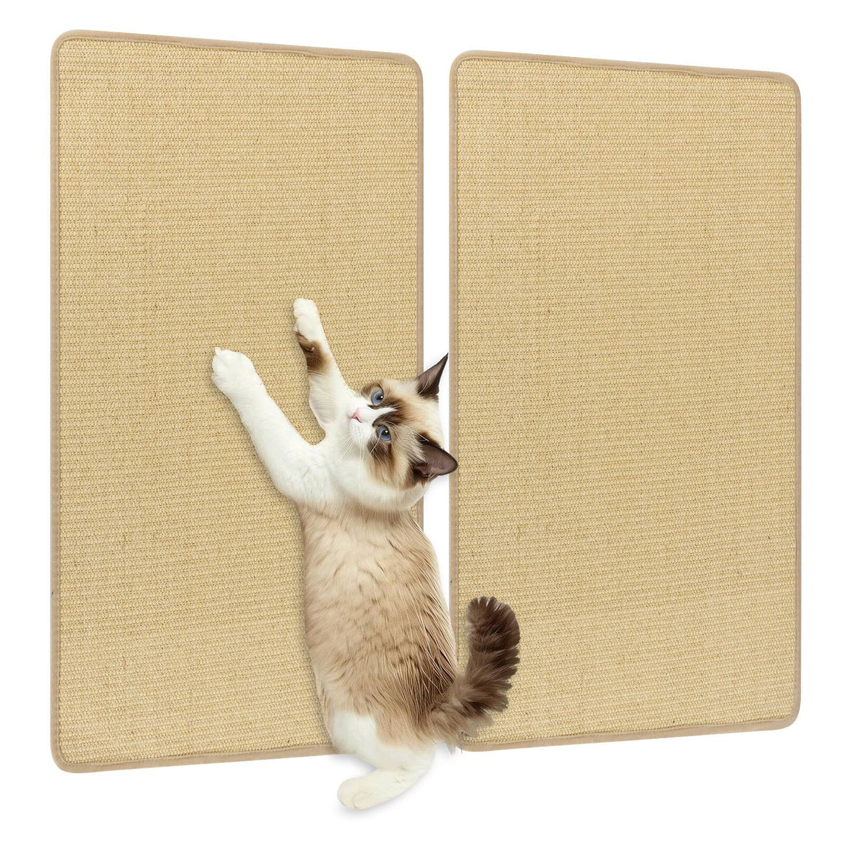 Gymax - 2PCS Cat Scratcher Mat Set 32'' x 20'' Sisal Pads w/Adhesive Hook Loop Tapes - Yellow