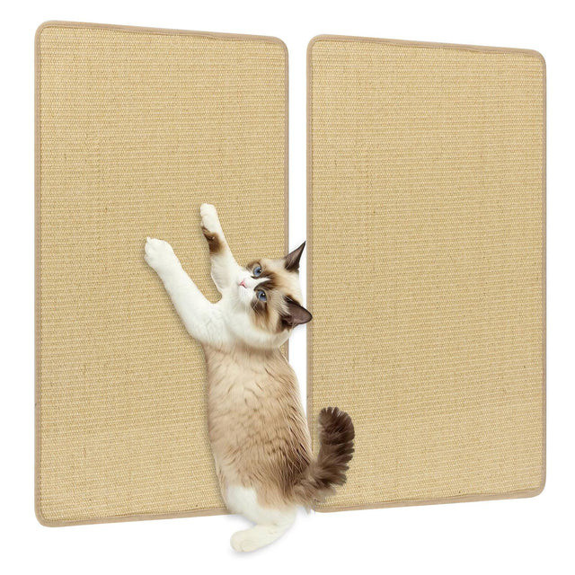 Front. Gymax - Gymax 2PCS Cat Scratcher Mat Set 32'' x 20'' Sisal Pads w/Adhesive Hook Loop Tapes - Yellow.