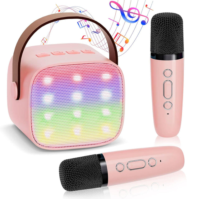 Front. COWIN - Kids Karaoke Machine with 2 Wireless Microphones Portable Bluetooth Speaker for singing great gift for kids ages 3 to 12 - pink.