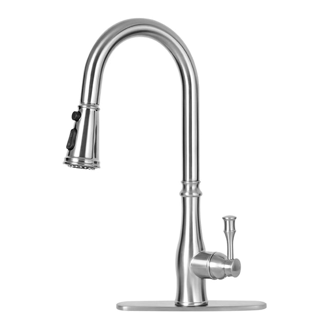 Front. Akicon - Akicon Single Handle 3-Function Spring Stainless Steel Kitchen Faucet with Pull Down Sprayer in Brushed Nickel - Brushed Nickel.