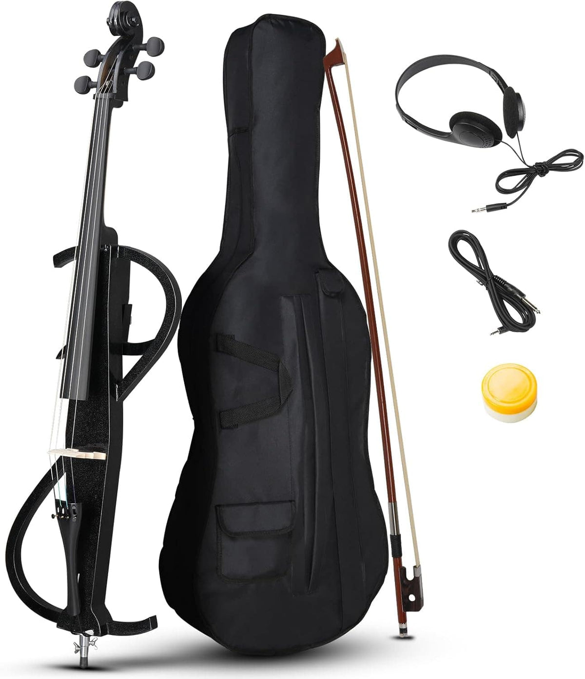 Winado - Electric Cello 4/4 Full Size Silent Cello with Portable Bag, Stereo Headphones, Premium Cable & Rosin - Black