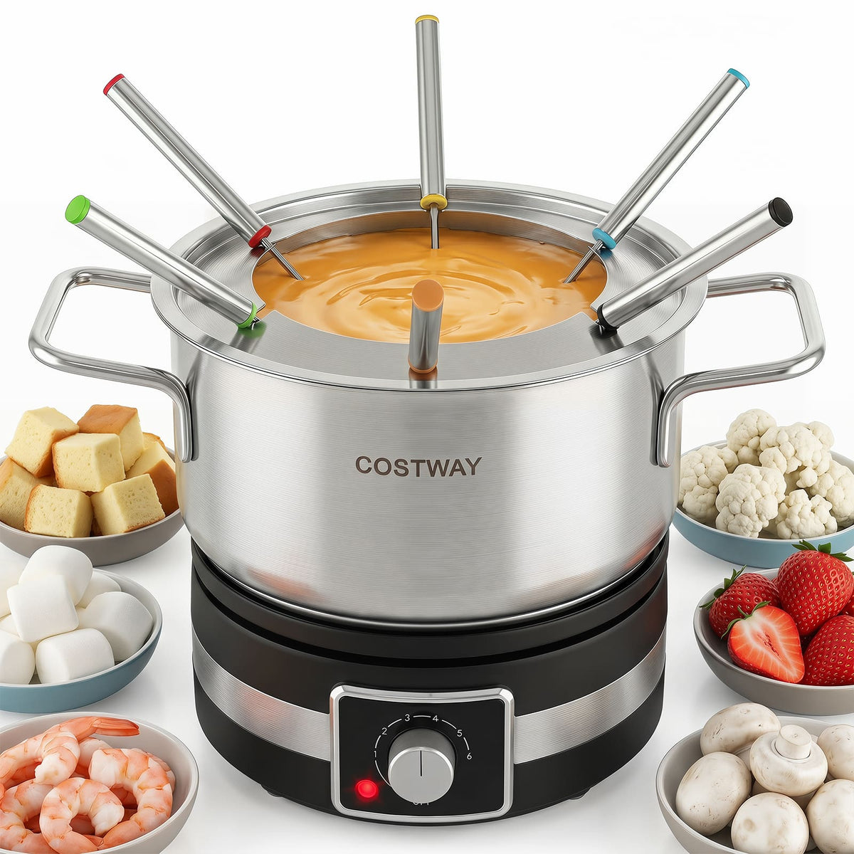Costway - 1200W Electric Fondue Set 2.61 QT Fondue Maker with Adjustable Temperature Control - Silver + Black