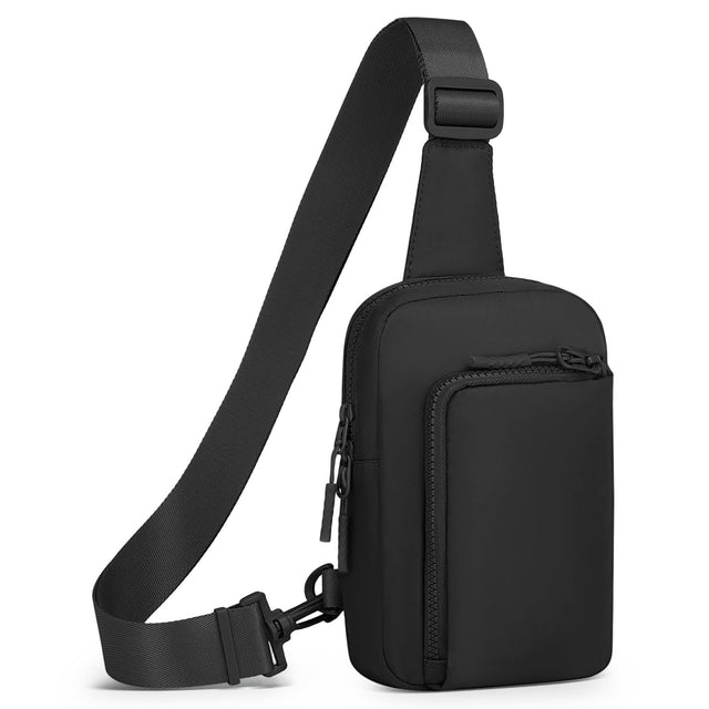 Front. Unique Bargains - Mini Sling Bag for Men Women Crossbody Fanny Packs Fits for 6.3" Phone Reversible Nylon Chest Bag for Travel Running - Black.