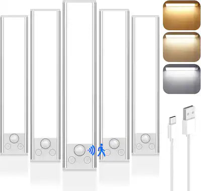 Nordic Hygge - 5-Pack Under Cabinet Lighting, 68LED 2000mAh Rechargeable Battery Operated Motion Sensor Light Indoor