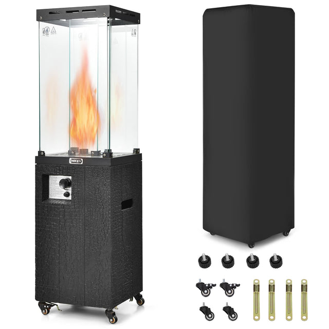 Front. Costway - Costway 41,000 BTU Propane Patio Heater Glass Tube Standing Gas Heater w/ Cover Wheels Black - Black.