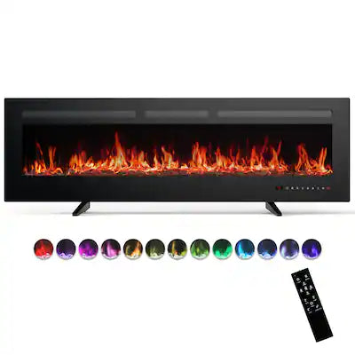Sweet - 60" Recessed and Wall Mounted Electric Fireplace with Remote Control, Adjustable Flame Color and Speed