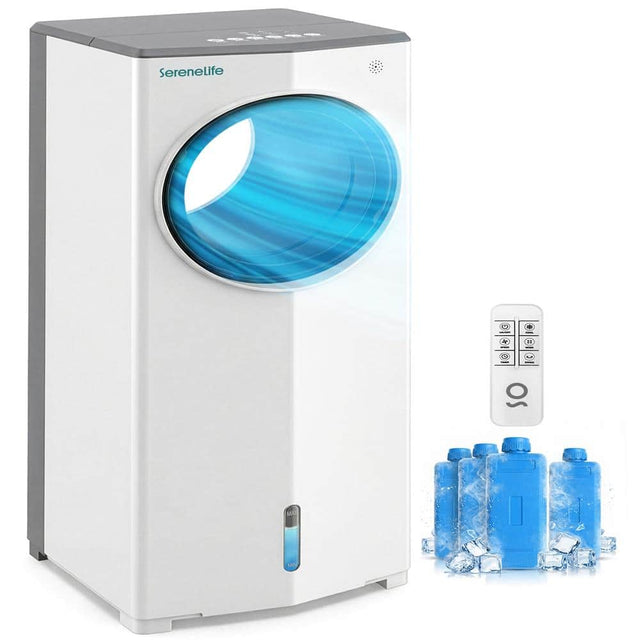 Front. SereneLife - SereneLife 1800 CFM Portable Evaporative Air Cooler with 4L Tank, Remote & Ice Packs, White - White.