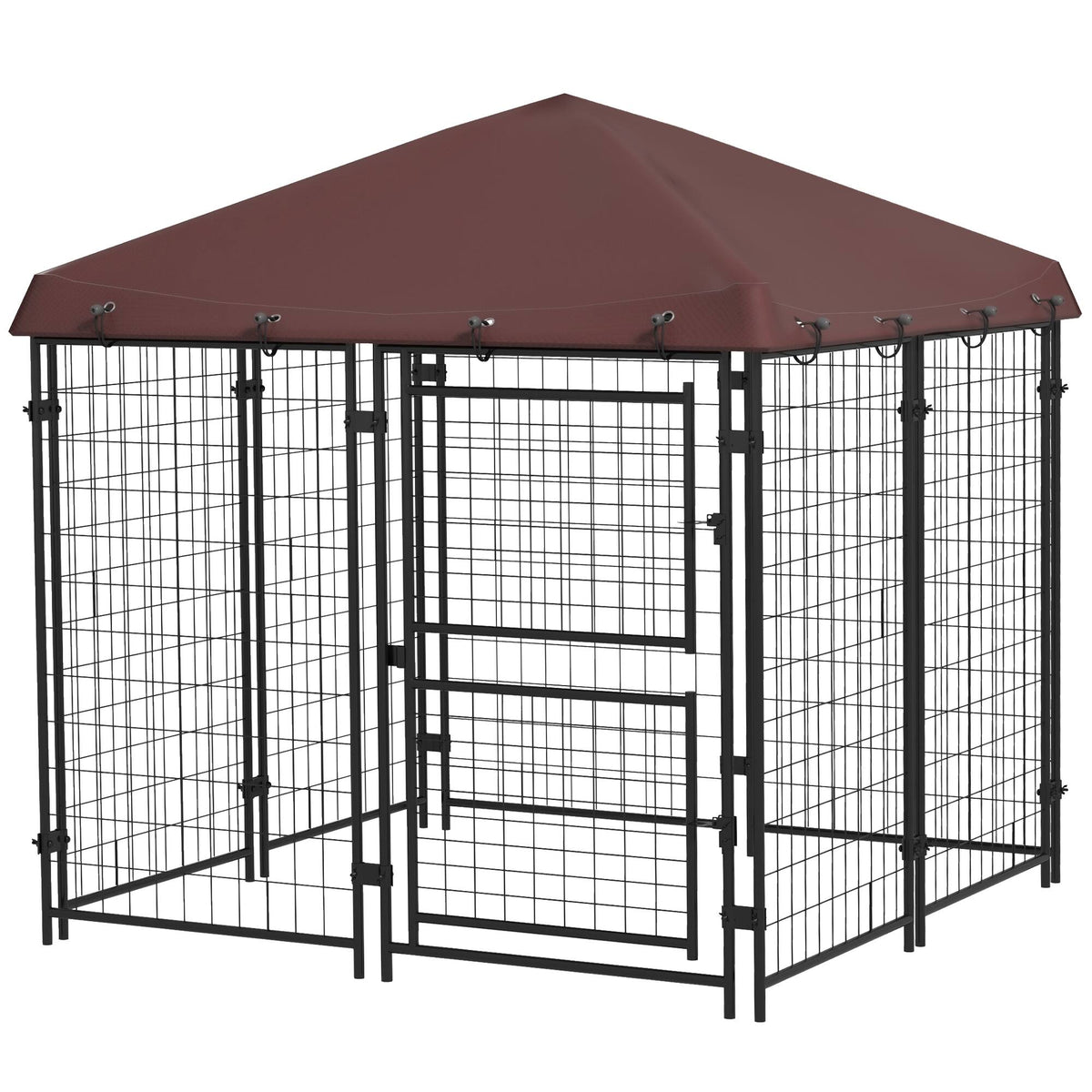 Pawhut - x 4.6' x 5' Dog Kennel Outdoor with Waterproof Canopy - Brown