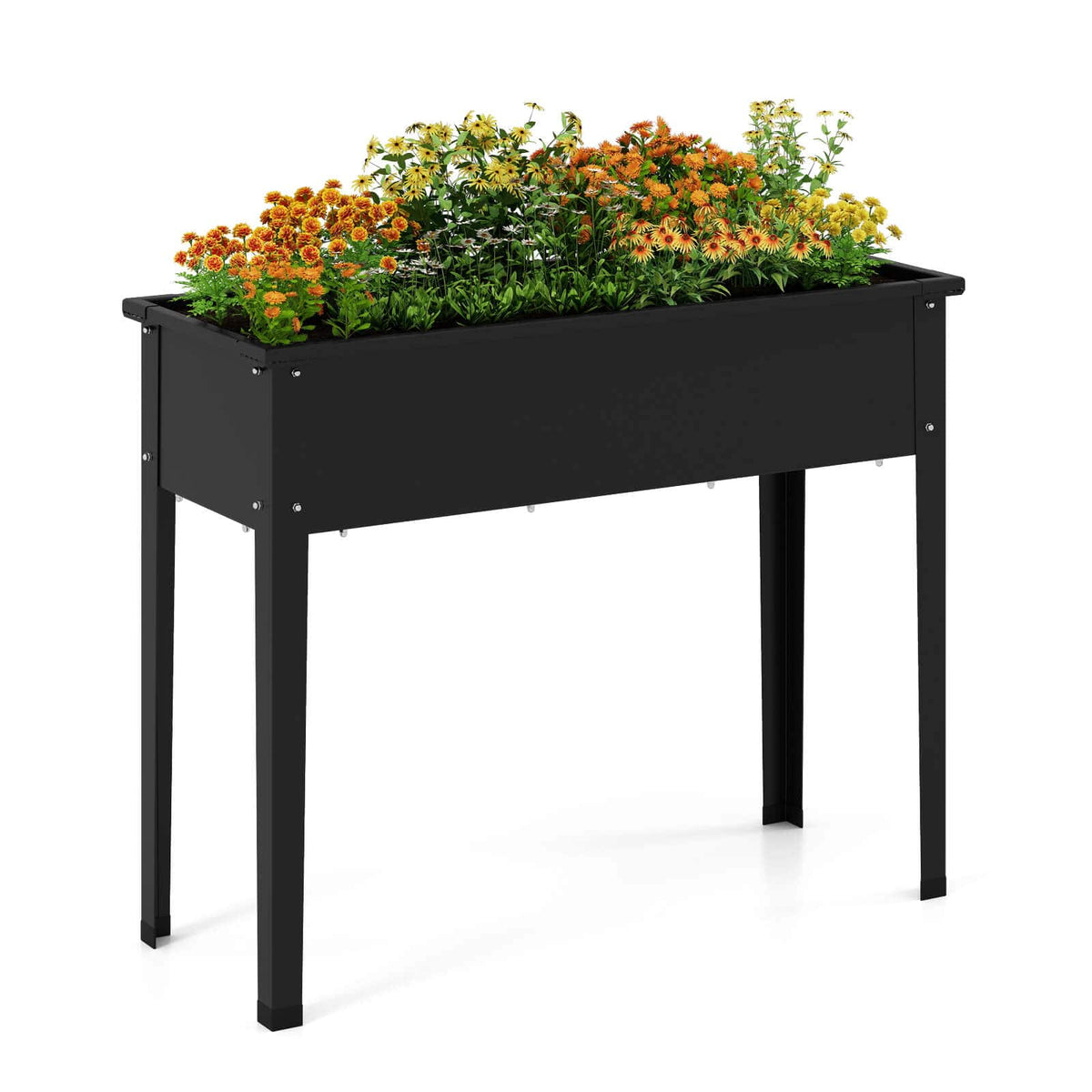 Costway - Raised Garden Bed Elevated Metal Planter Box with Legs Drainage Holes Gardening Box - Black