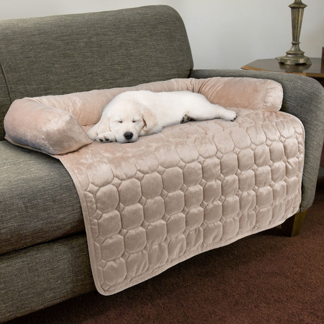Front. PetMaker - Couch Cover for Dogs 35x35 Pet Furniture Protector with Bolster, Quilted Fabric, Non-Slip Water-Resistant Base Layer - Beige.