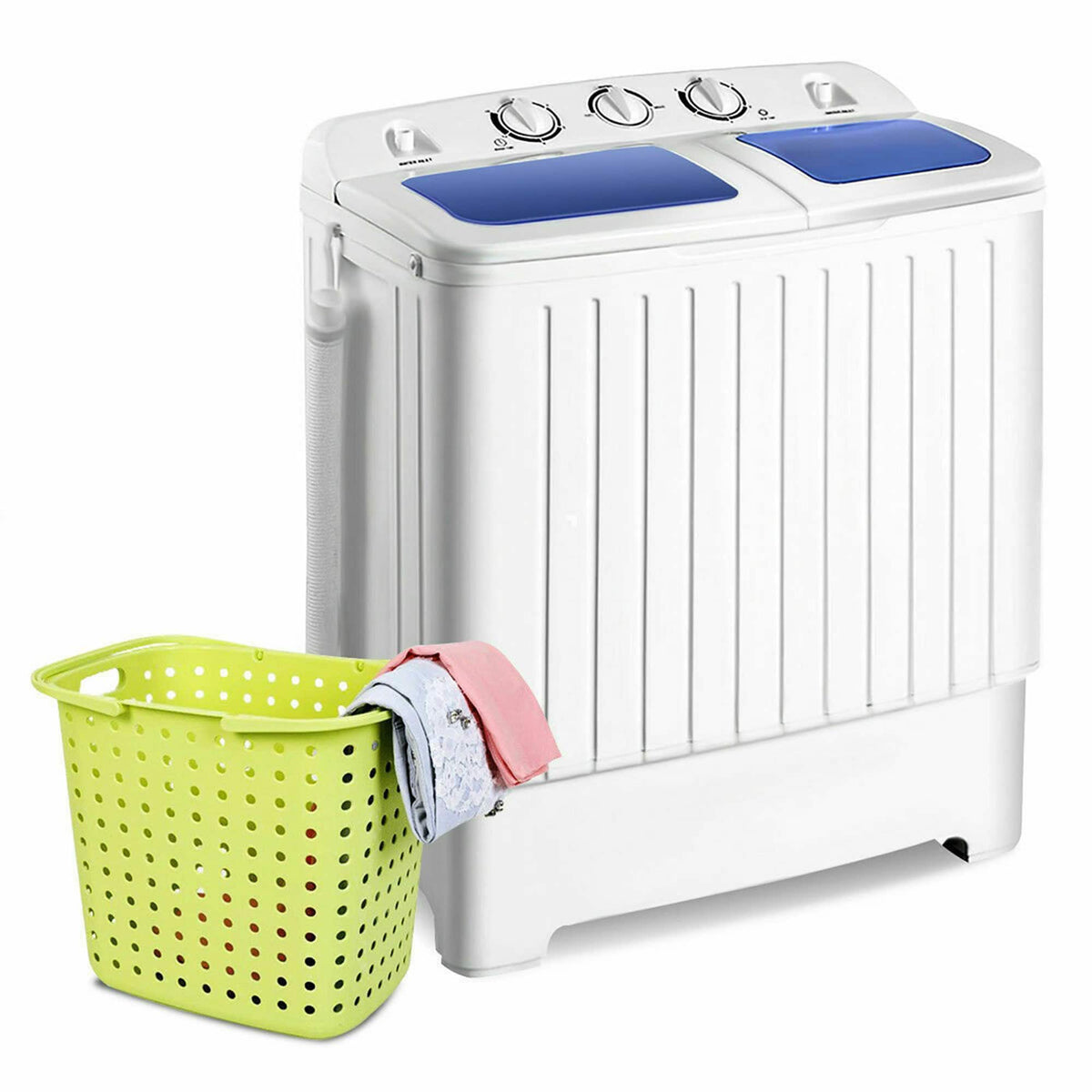 Gymax - Compact Portable Washing Machine Twin Tub 20 lbs Washer Spinner Home Dorm - Blue,White