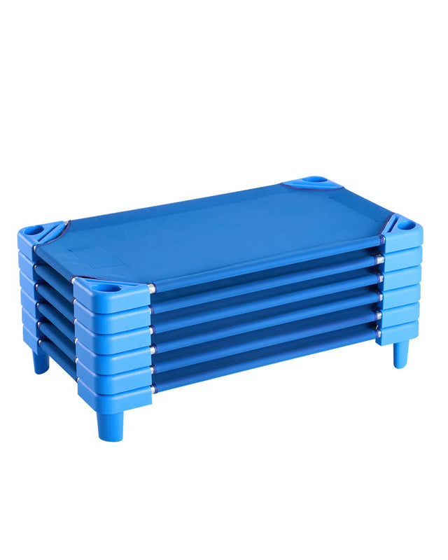 Front. VEVOR - Stackable Kiddie Cot, Pack of 6, Portable Toddler Nap Cots, Standard Size 42" L x 23" W Daycare Cots for Kids - Blue.