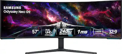 Samsung - 57" Odyssey Neo G9 Dual 4K UHD Quantum Mini-LED 240Hz 1ms HDR 1000 Curved Gaming Monitor (HDMI 2.1, DP 2.1, USB 3.0)