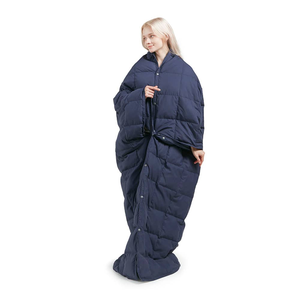 MOOSOO - Wearable Blanket 62"x68", Goose & Down Throw Blanket with Buttons, Classic Box Quilting for Camping, Travel - Blue