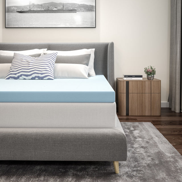 Front. Emma + Oliver - 3 Inch Gel Infused Cool Touch CertiPUR-US Certified Memory Foam Topper - Blue.