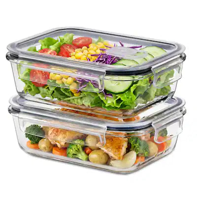 Sorbus - Glass Food Storage Containers with Air Steam Vent, Airtight Locking Lids - 2-Pack
