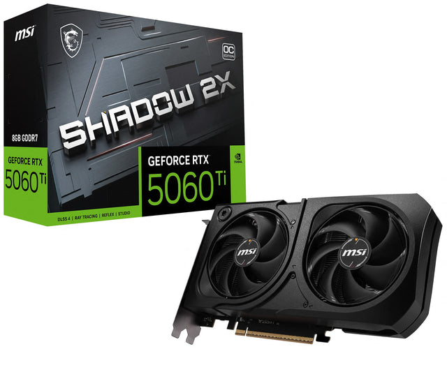 MSI SHADOW 2X  
8GB GDDR7  
GEFORCE RTX 5060 Ti  
OC EDITION  

GEFORCE RTX 5060 Ti  
DLSS 4 | RAY TRACING | REFLEX | STUDIO