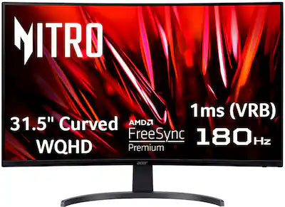 Acer - Nitro Gaming 31.5" Curved WQHD 180Hz 1ms FreeSync Premium Gaming Monitor (DisplayPort, HDMI x2)