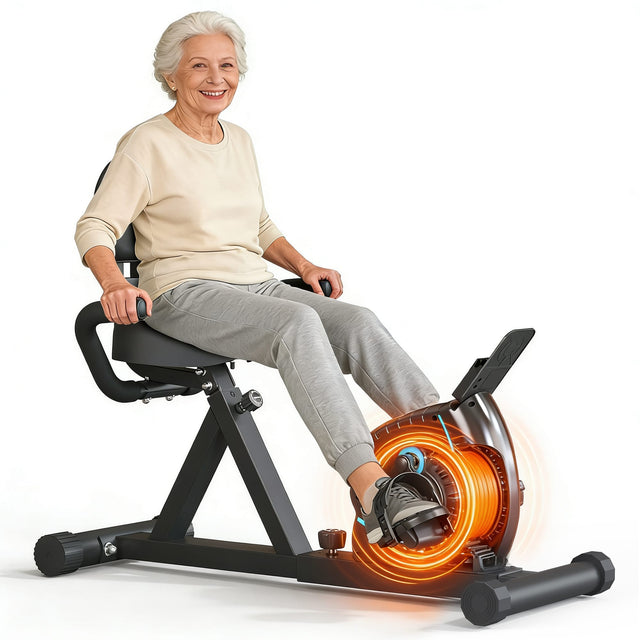 Front. Brick Attic - Recumbent Exercise Bike Indoor with Adjustable Seat and 8 Resistance Level，Anti-Slip Pedals, Stationary Bike - Black.