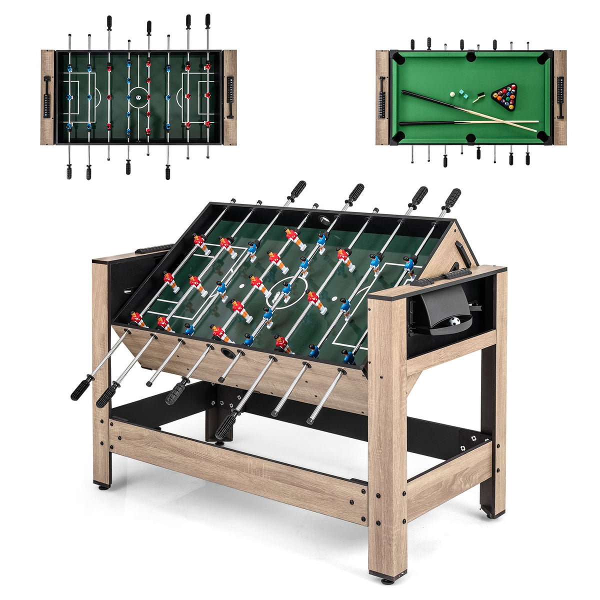 Gymax - 2-in-1 Swivel Game Table 49'' Foosball Pool Billiards Combination Game Table Set - Brown