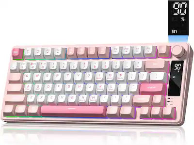 Womier - DK75 75% Wireless Gaming Membrane Keyboard, RGB Backlit Creamy Keyboard with Media Knob