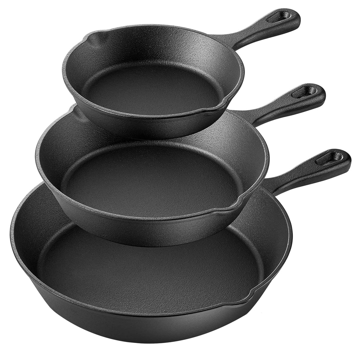 MegaChef - Pre-Seasoned 3 Piece Cast Iron Skillet Set - Black