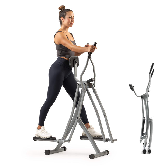 Front. Sunny Health & Fitness - Smart Air Walk Elliptical Trainer, Foldable Low-Impact Glider with SunnyFit App for Workouts & Progress Tracking - Light grey.