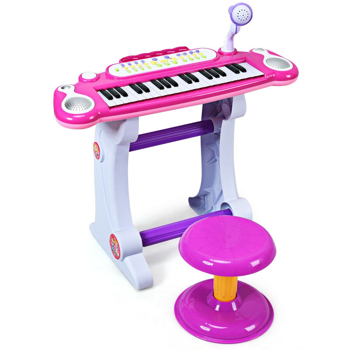 Costway - 37 Key Electronic Keyboard Kids Toy Piano MP3 Input with Microphone and Stool - Pink