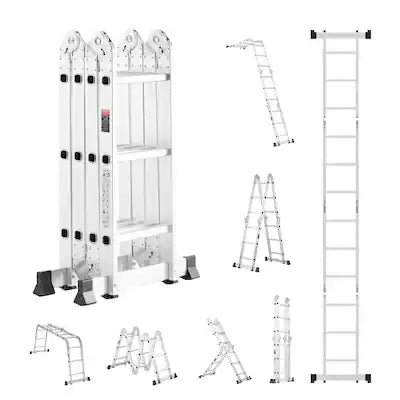 VEVOR - Multi-Purpose Folding Ladder, 7-in-1 Tall Step Ladder, A Frame 3 Step Adjustable Telescoping Ladder, 12ft Reach Height